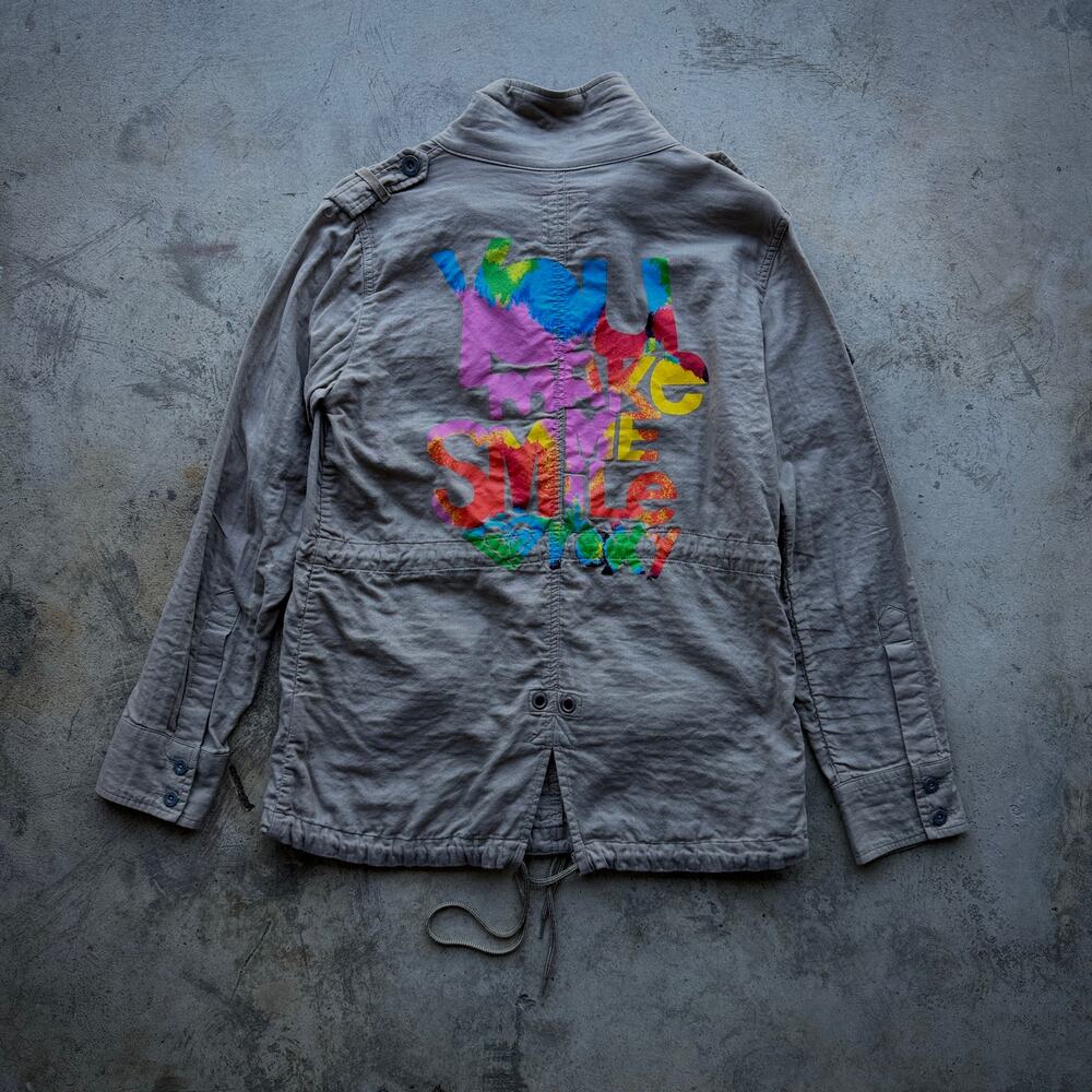 Y2K Roxy Utility Jacket Smile Graphic Gray Size S
